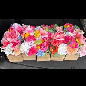 Vibrant Floral Arrangements in Wooden Boxes
